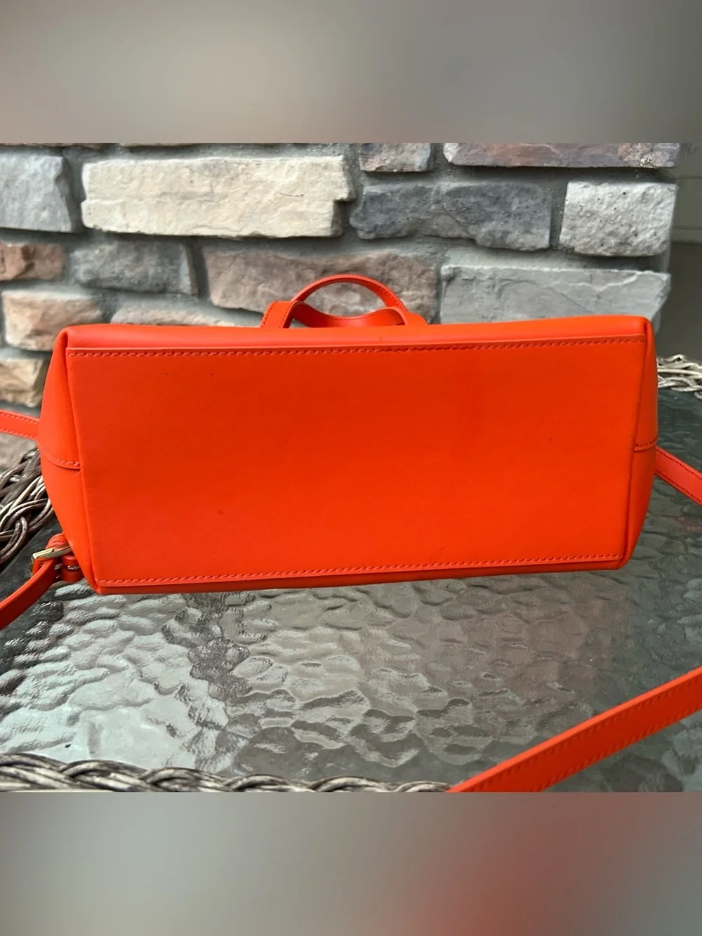 Excellent! FURLA Genuine Leather ORANGE Handbag w/Crossbody Strap